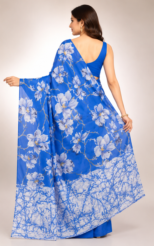 Cotton Mixed Blue Colour Saree