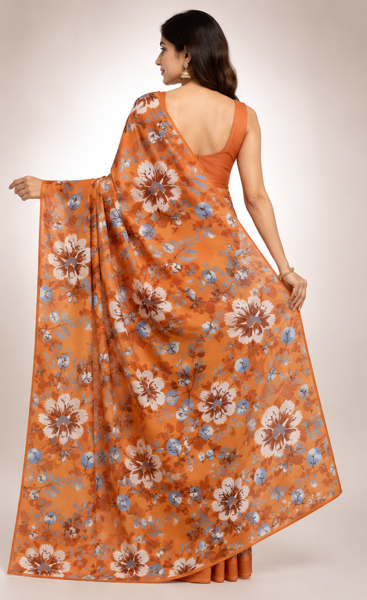 Cotton Mixed Orange Colour Saree