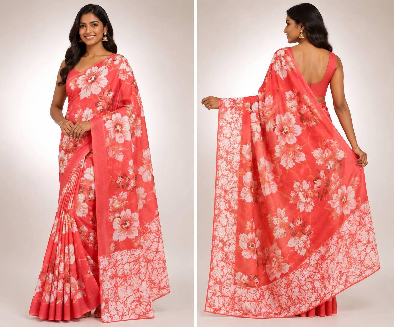 Cotton Mixed Rose Colour Saree