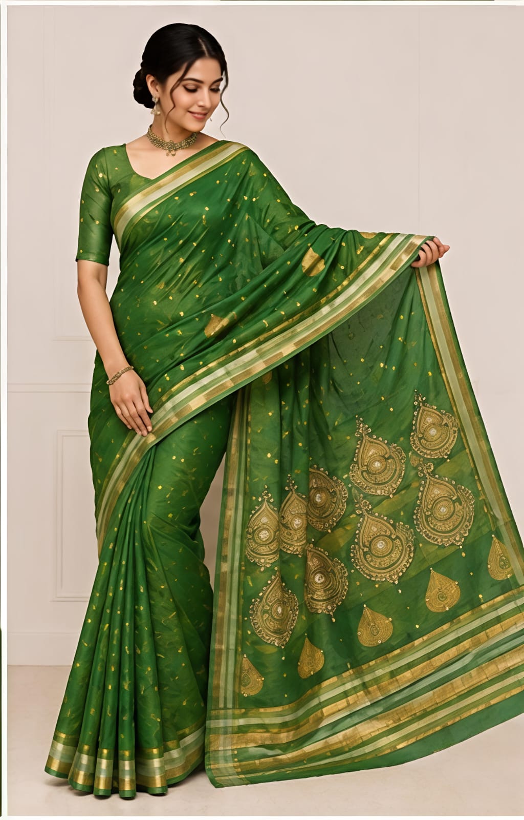 Bottle Green Printed Saree
