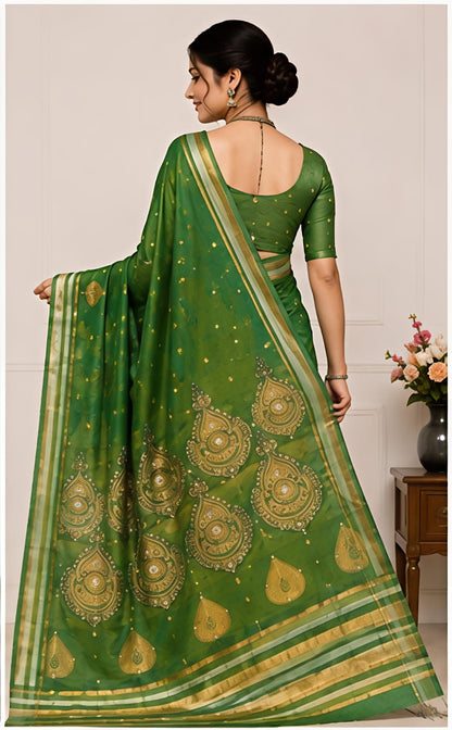 Bottle Green Printed Saree
