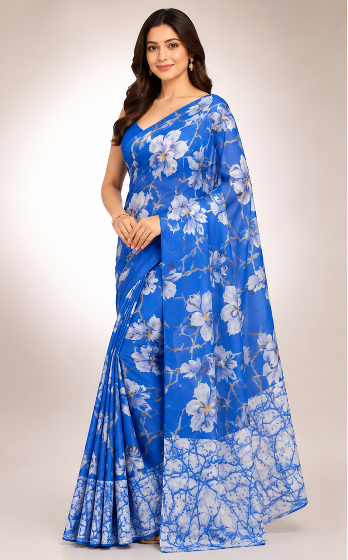 Cotton Mixed Blue Colour Saree