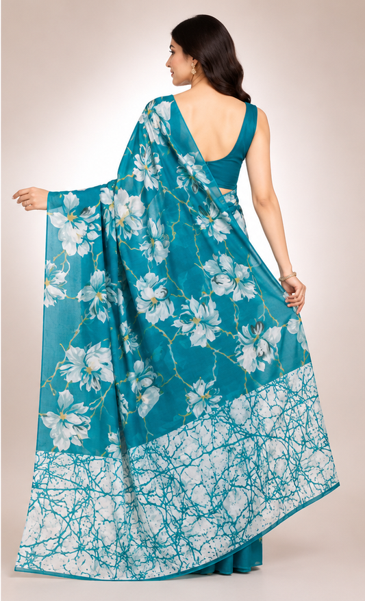 Cotton Mixed Deep Blue Colour Saree