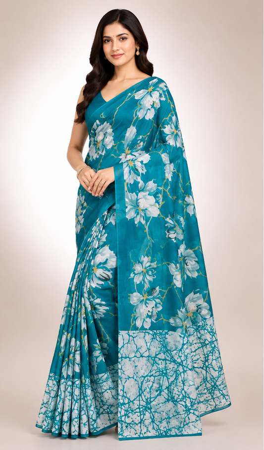 Cotton Mixed Deep Blue Colour Saree