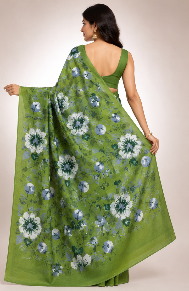 Cotton Mixed Green Colour Saree