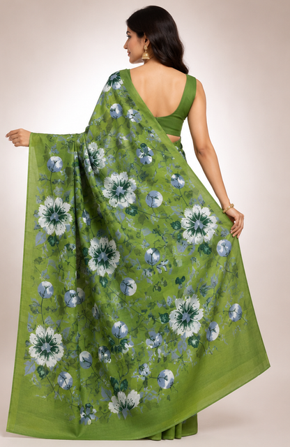 Cotton Mixed Green Colour Saree