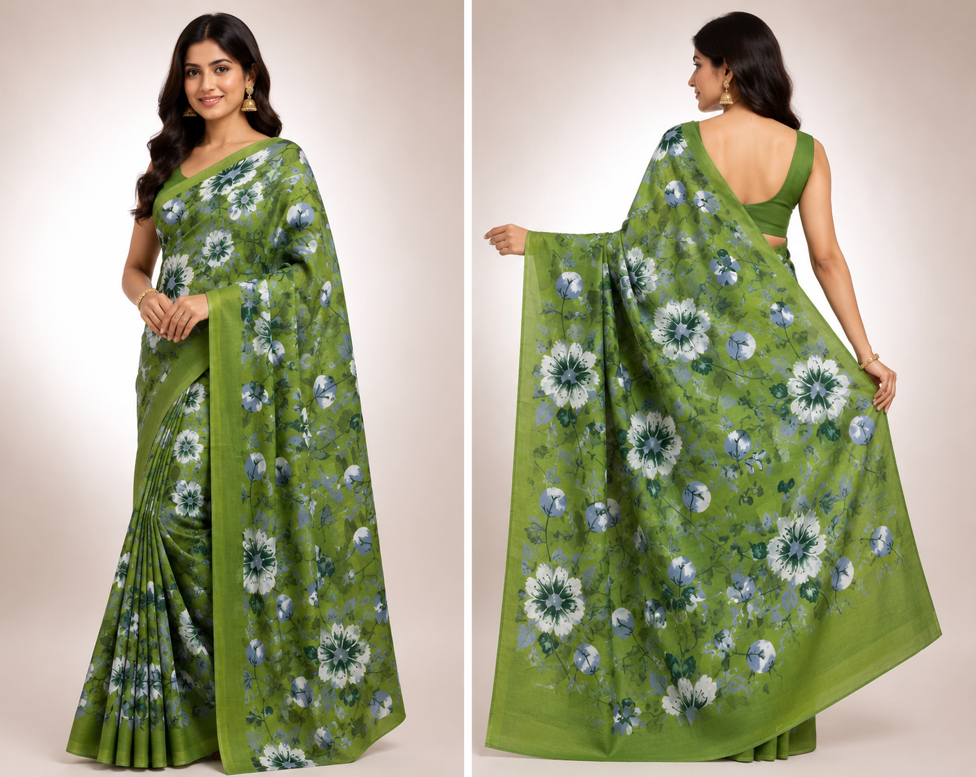 Cotton Mixed Green Colour Saree