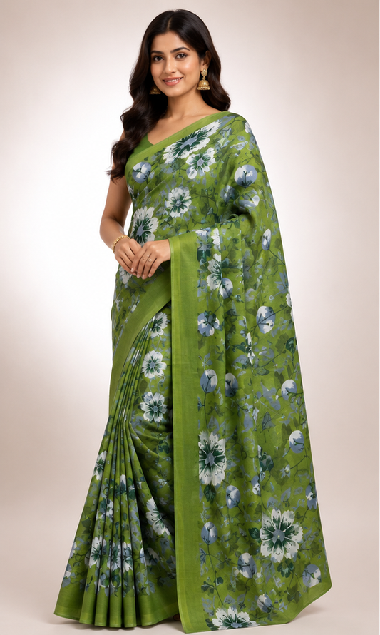 Cotton Mixed Green Colour Saree
