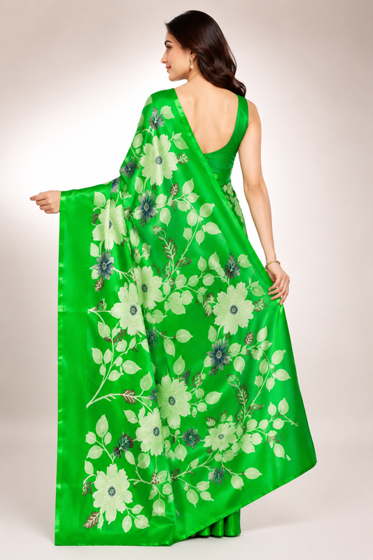 Green Floral Grape Silk Saree