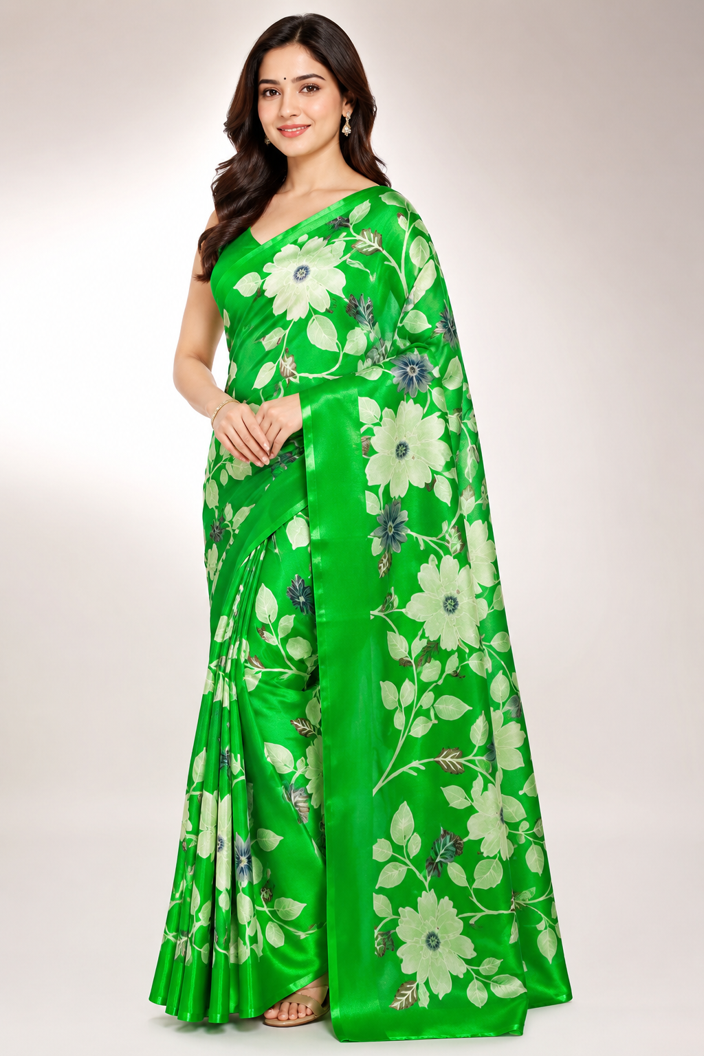 Green Floral Grape Silk Saree