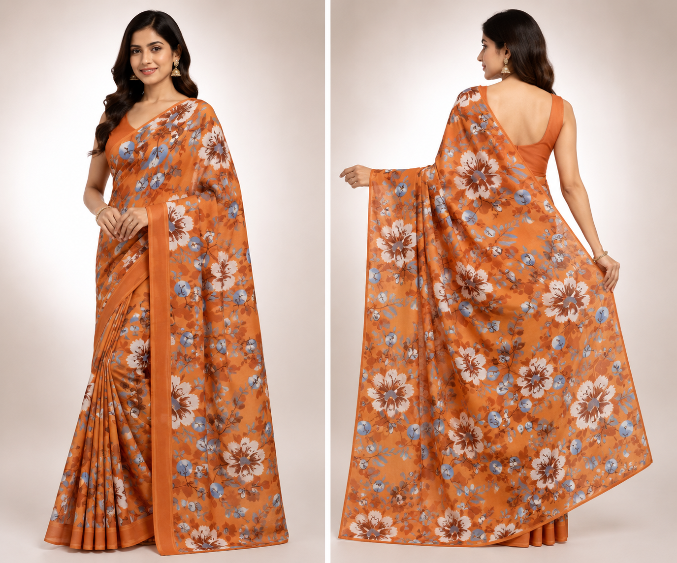 Cotton Mixed Orange Colour Saree