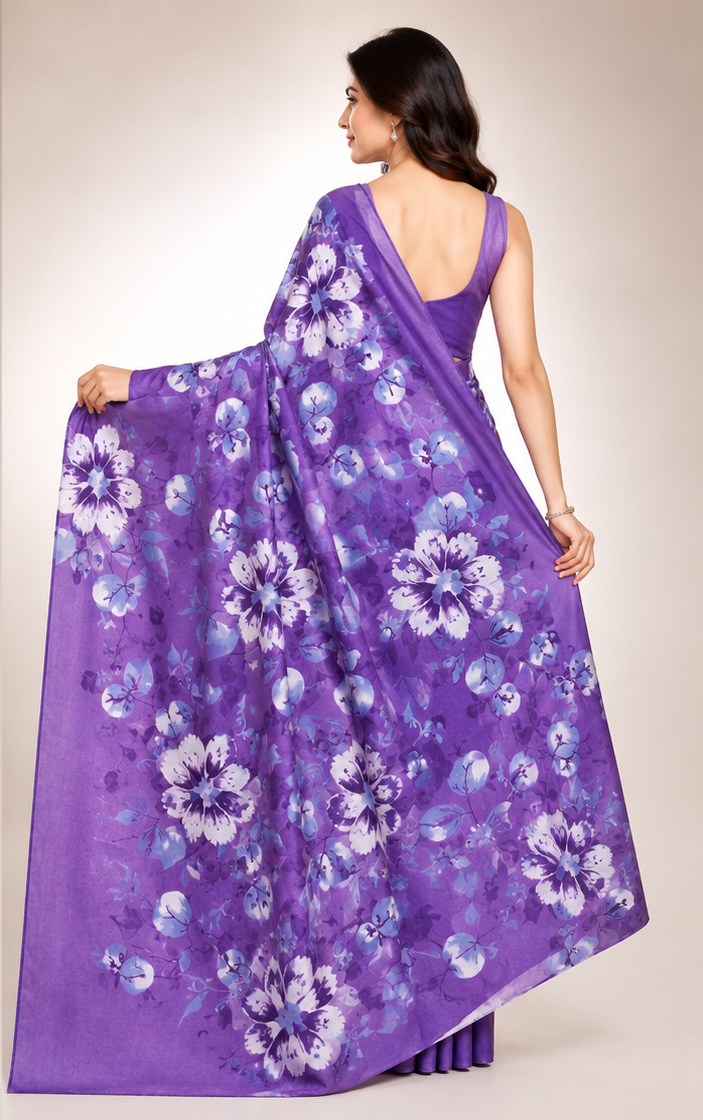 Cotton Mixed Purple Colour Saree