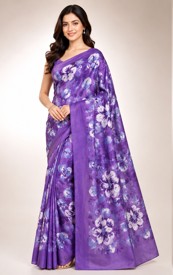 Cotton Mixed Purple Colour Saree