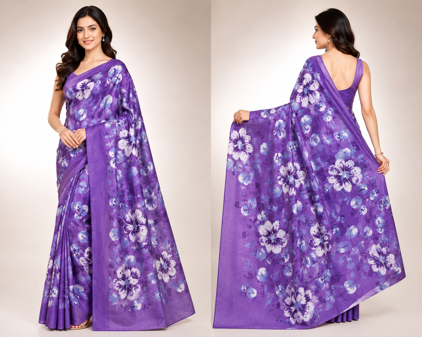 Cotton Mixed Purple Colour Saree