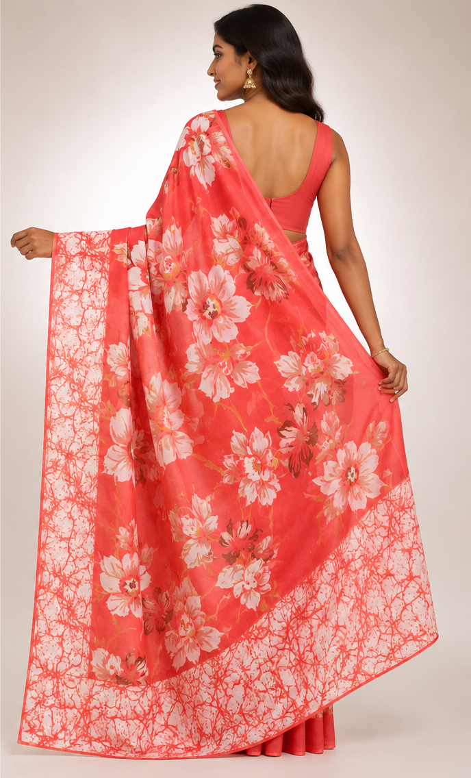 Cotton Mixed Rose Colour Saree