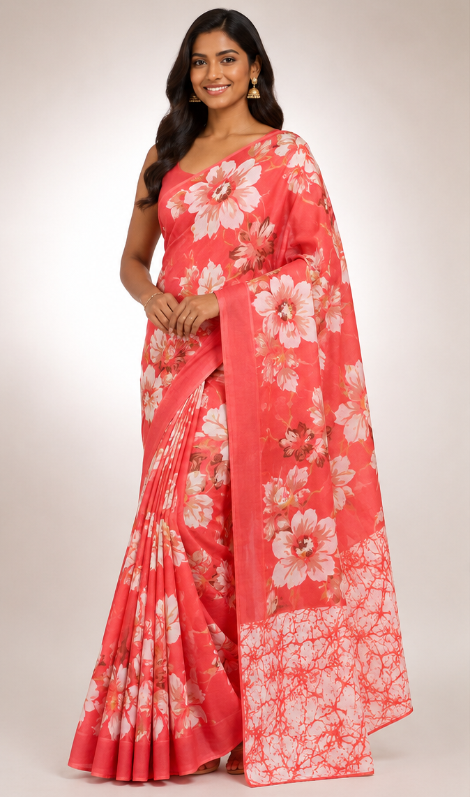 Cotton Mixed Rose Colour Saree