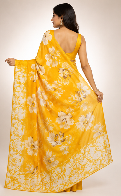 Cotton Mixed Yellow Colour Saree