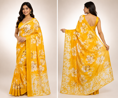 Cotton Mixed Yellow Colour Saree